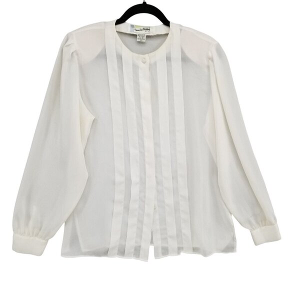 Vintage Diane Von Furstenberg Blouse Womens White Semi Sheer Long Sleeve Size 10 - Picture 1 of 15